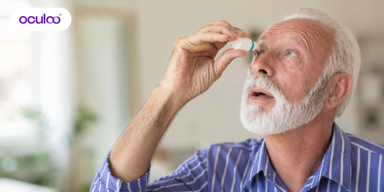 Man mist het oog tijdens het toedienen van oogdruppels